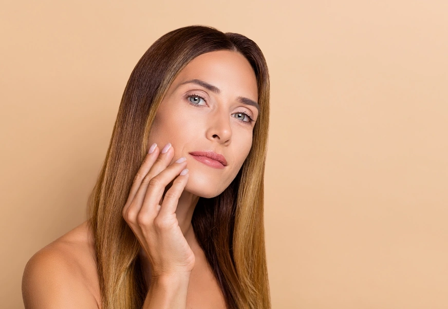 Middle age woman with clear, glowing skin